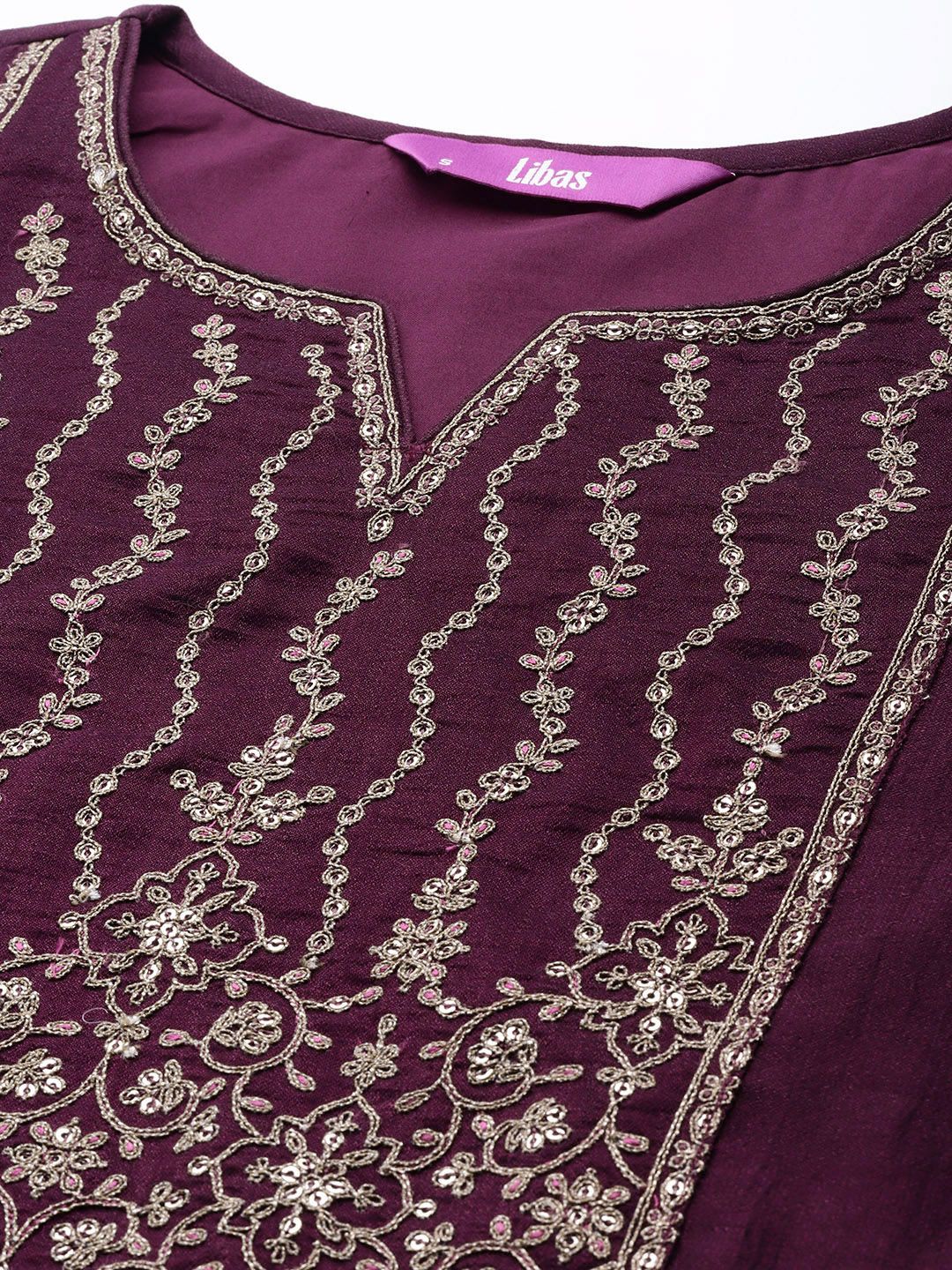 Libas Women Purple Floral Yoke Design Kurta