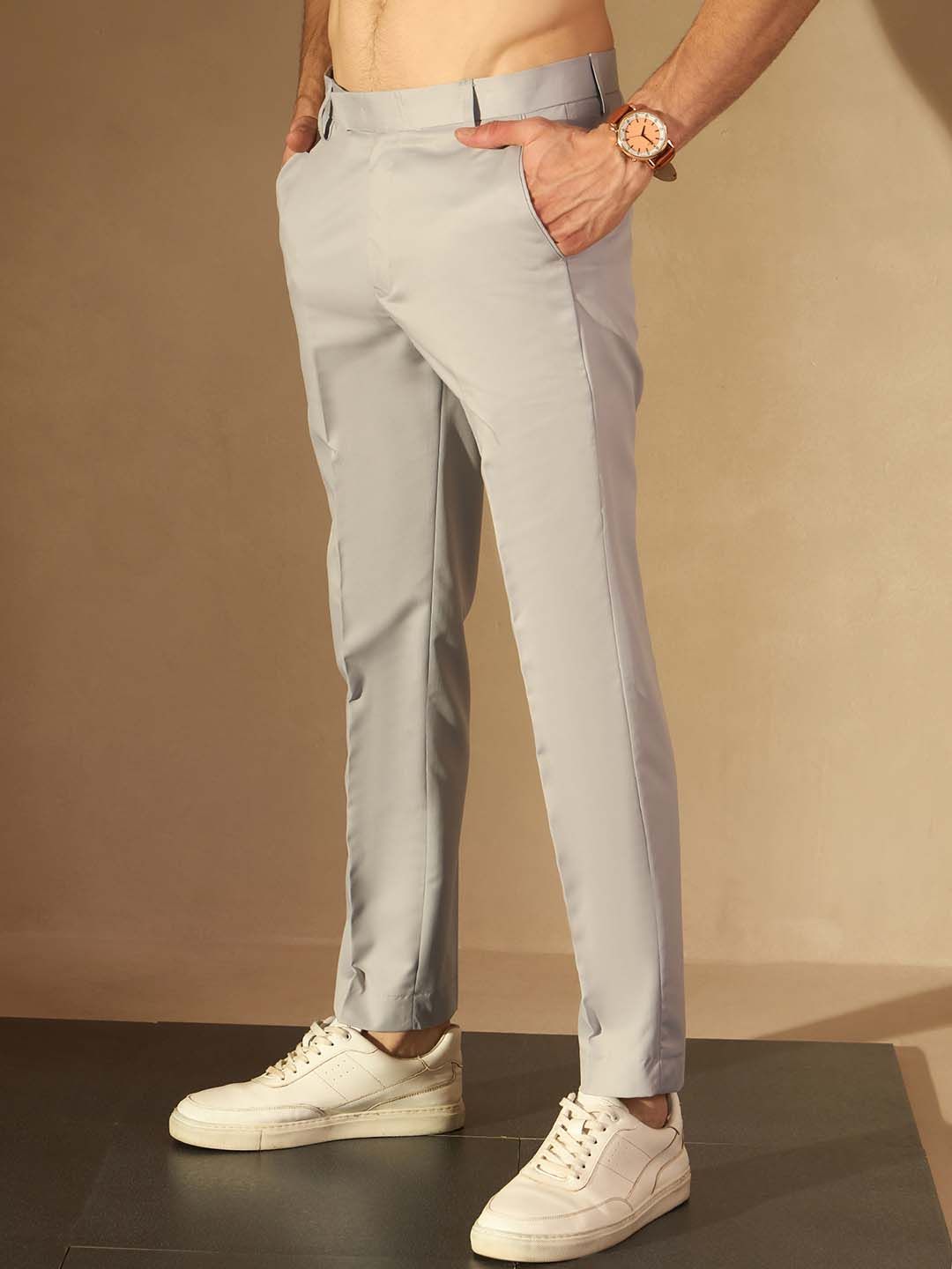 DENNISON Men Grey Smart Tapered Fit Casual Trousers