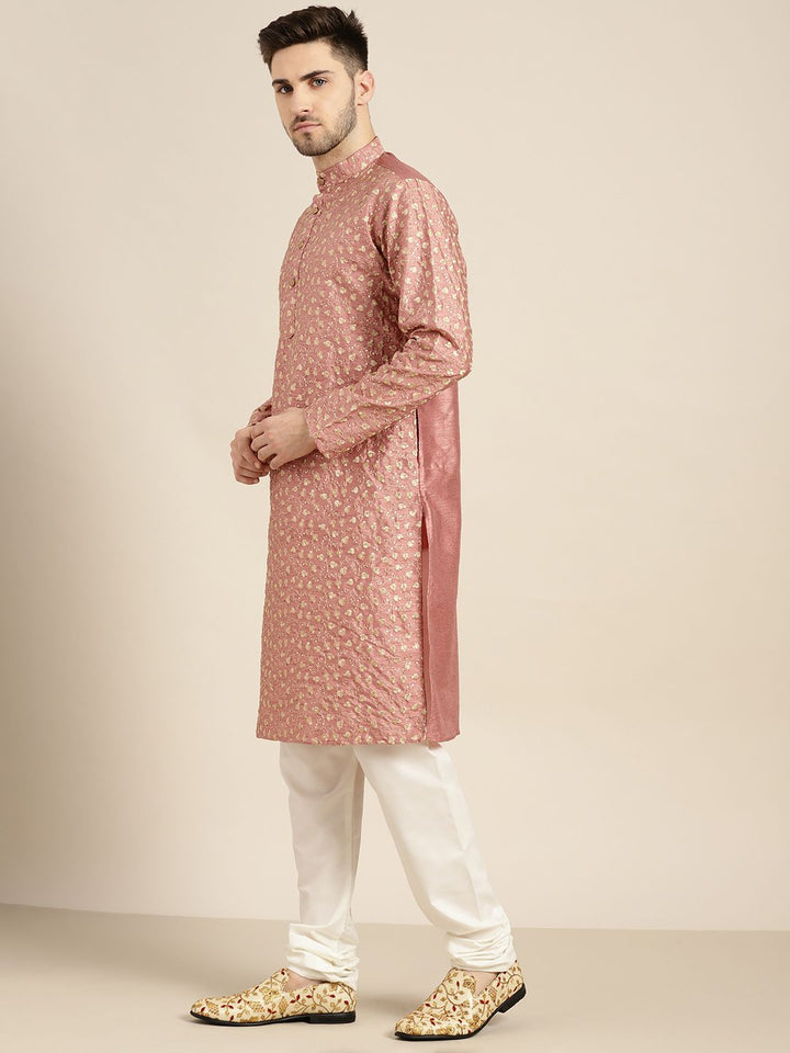 SOJANYA Lelaki Coral & Gold-Toned Floral Kurta