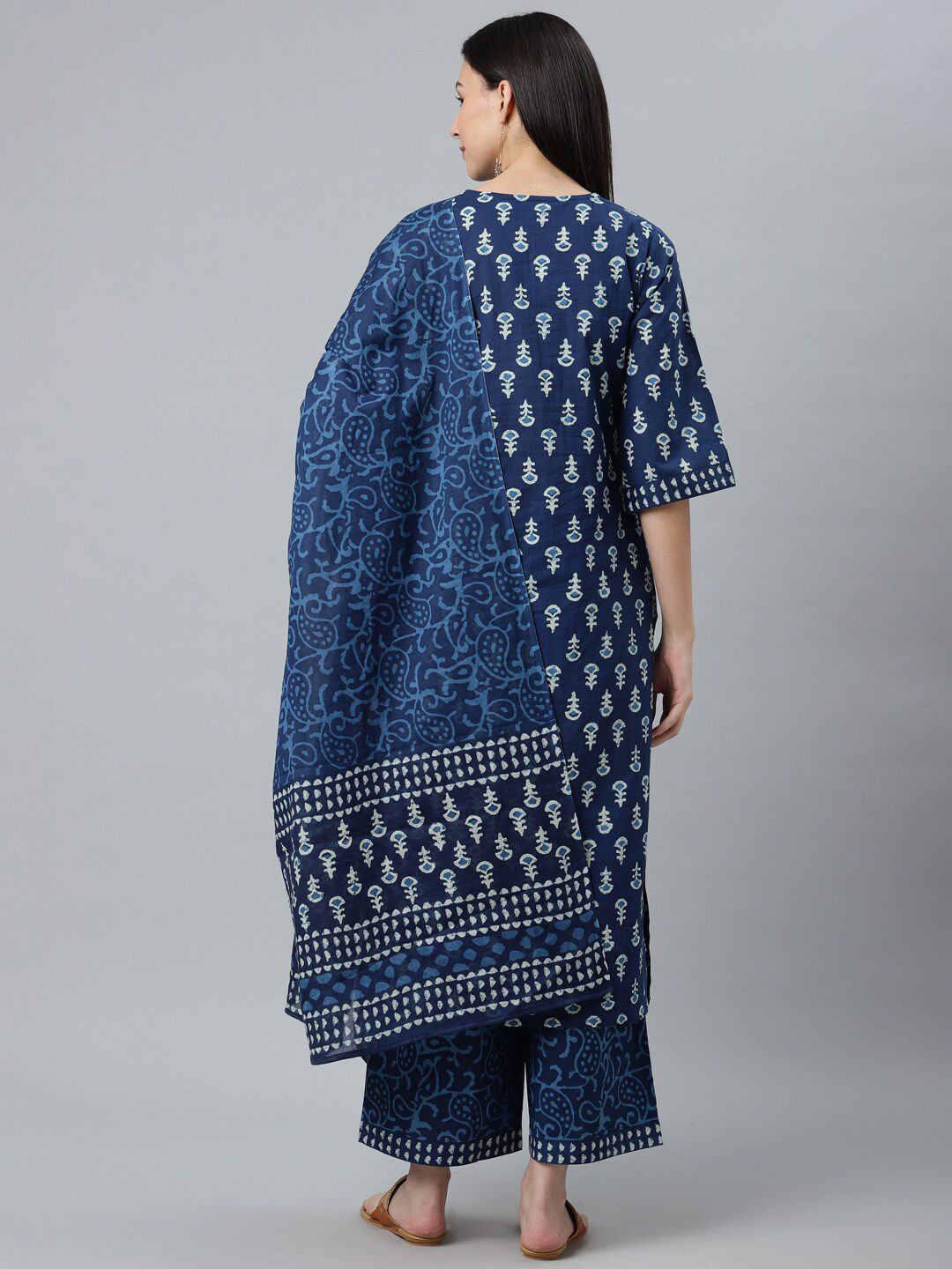 Libas Women Blue Ethnic Motifs Printed Pure Cotton Kurta with Palazzos & Dupatta