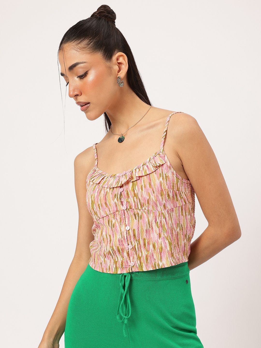 DressBerry Wildflower Fantasy Ruffles Seersucker Crop Top