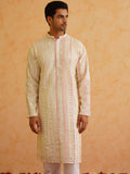 SOJANYA LUXE Striped Embroidered Mandarin Collar Sequined Straight Kurta