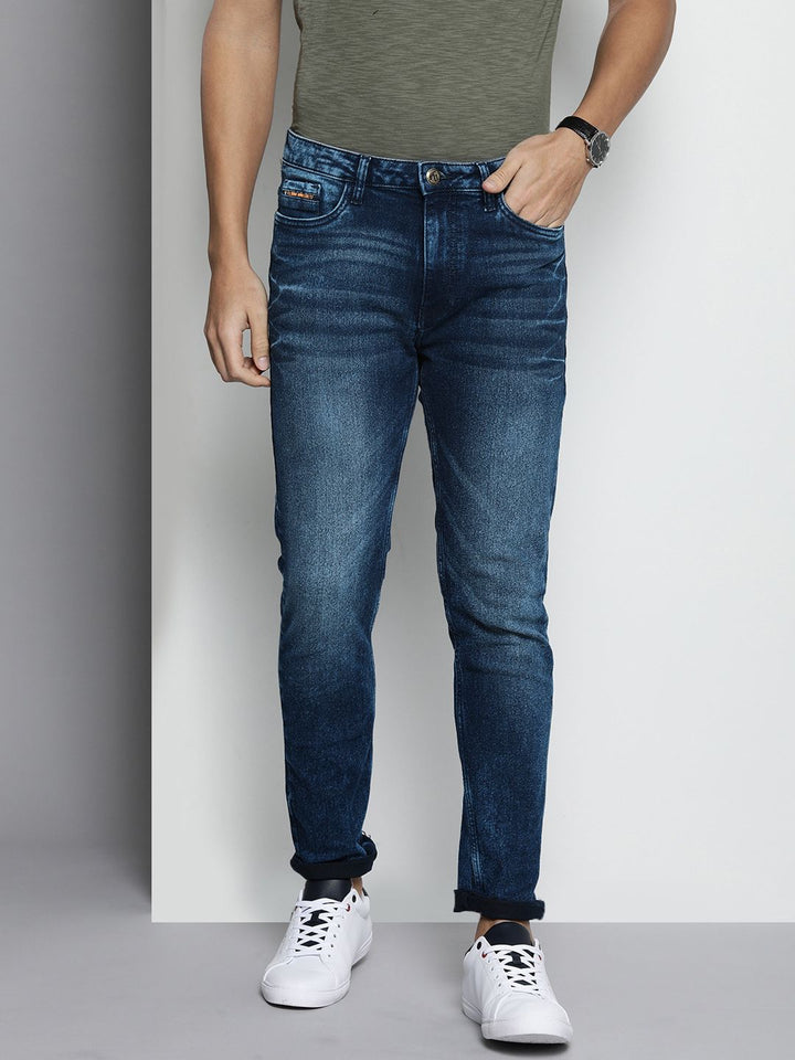 The Indian Garage Co Men Navy Blue Slim Fit Heavy Fade Stretchable Jeans