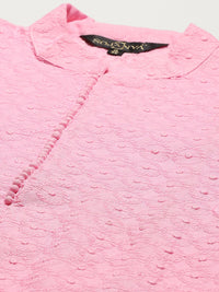 SOJANYA Men Pink Chikankari Pure Cotton Kurta with Churidar & Nehru Jacket