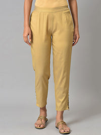 W Women Gold-Toned Slim Fit Solid Trousers