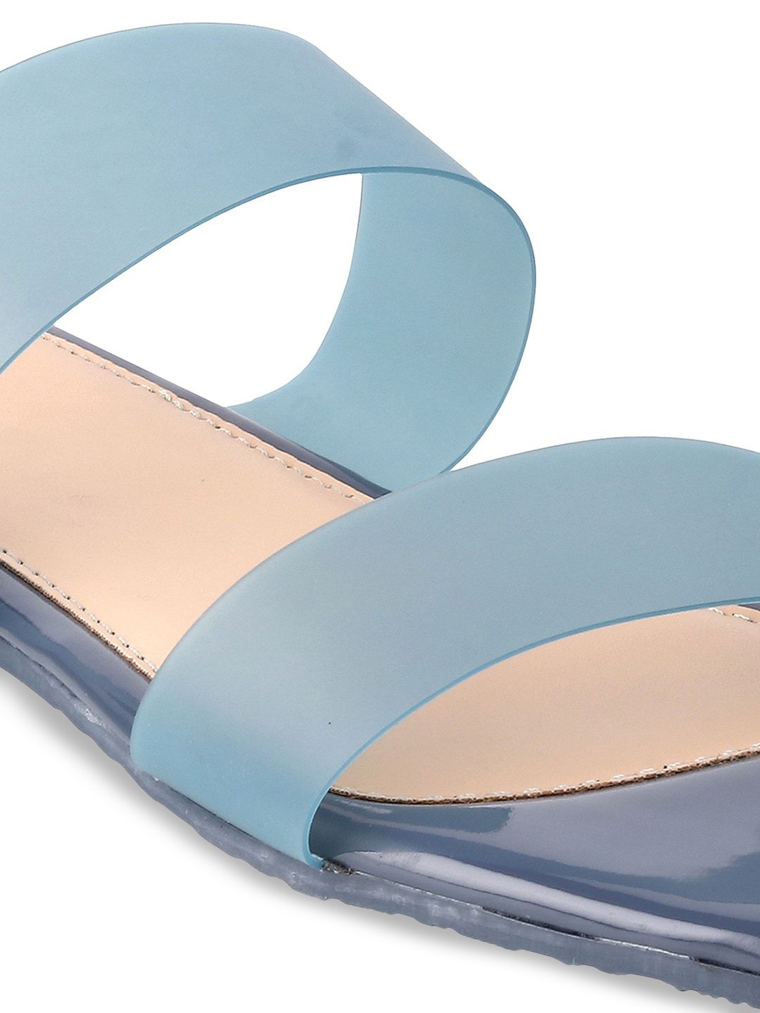 Metro Women Blue Colourblocked Open Toe Flats with Buckles