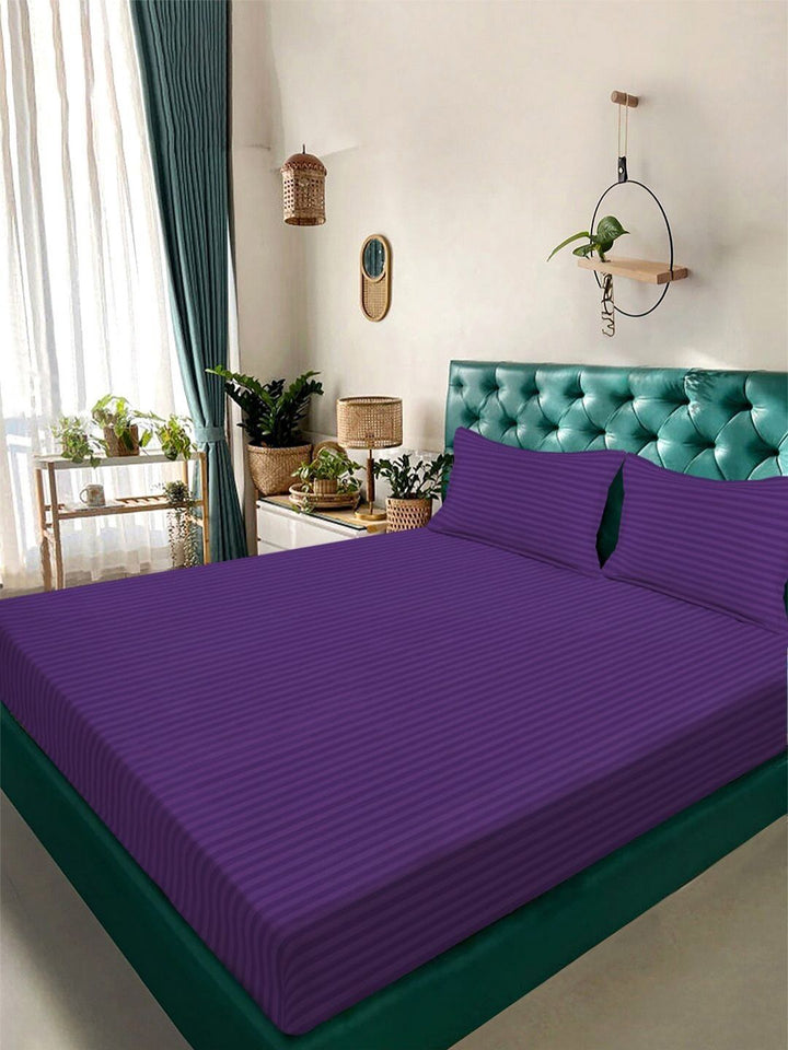 Aura Purple Striped 300 TC Double King Bedsheet Set 2.50 m x 2.25 m