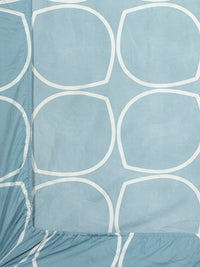 KLOTTHE Blue & White Geometric Printed 300TC Fitted Single Bedsheet With Pillow Cover