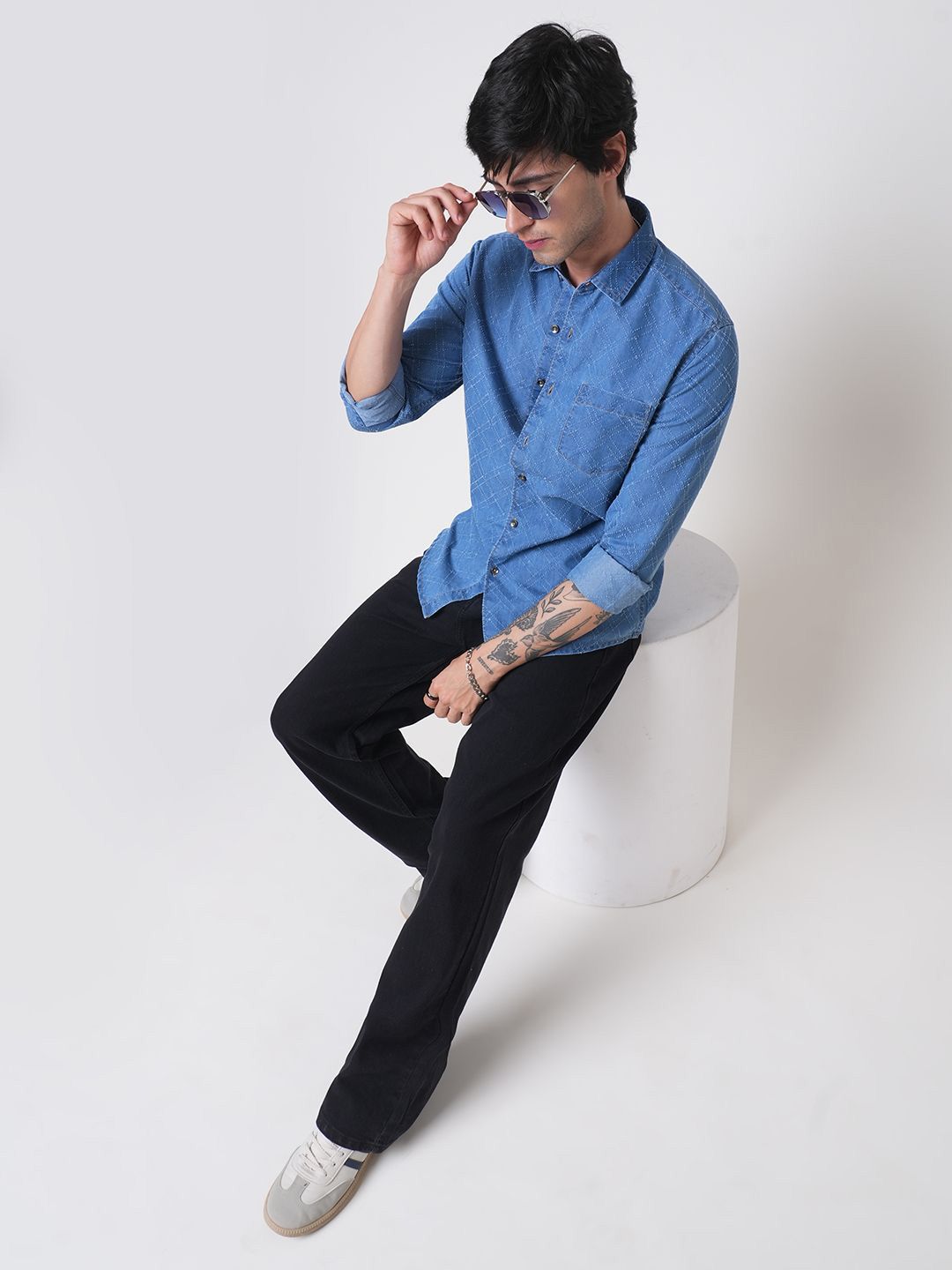VASTRADO Men Classic Regular Fit Spread Collar Textured Cotton Casual Shirt