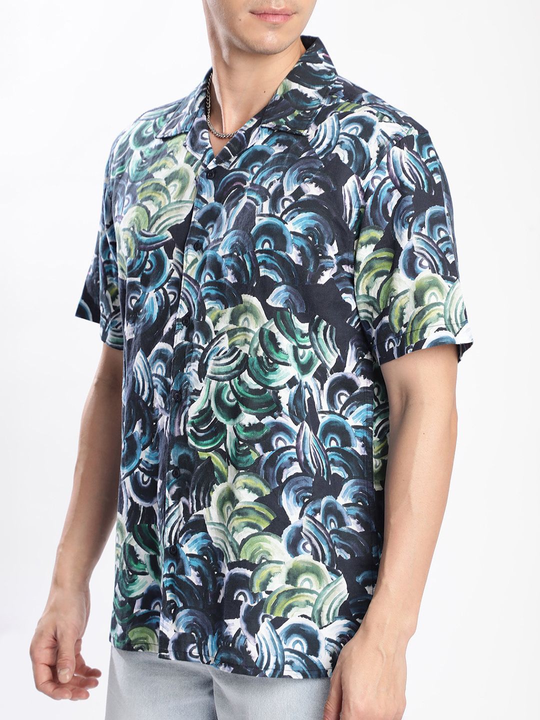Bene Kleed Men Printed Cotton Linen Casual Shirt