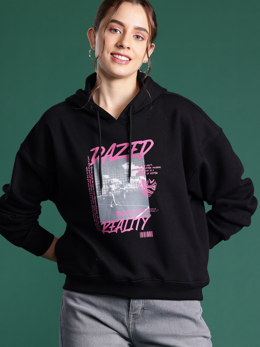 DressBerry Women Printed Hooded Sweatshirt