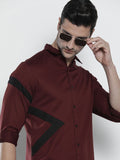 The Indian Garage Co Men Maroon & Black Solid Comfort Fit Cotton Applique Detail Shirt