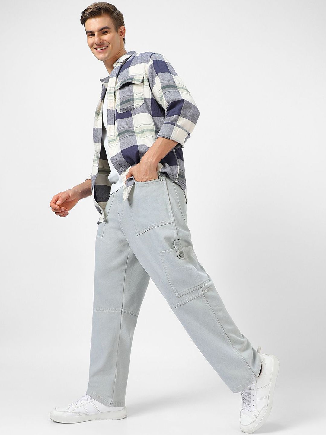 Urbano Fashion Men Loose Baggy Fit Washed Non-Stretchable Cargo Jeans