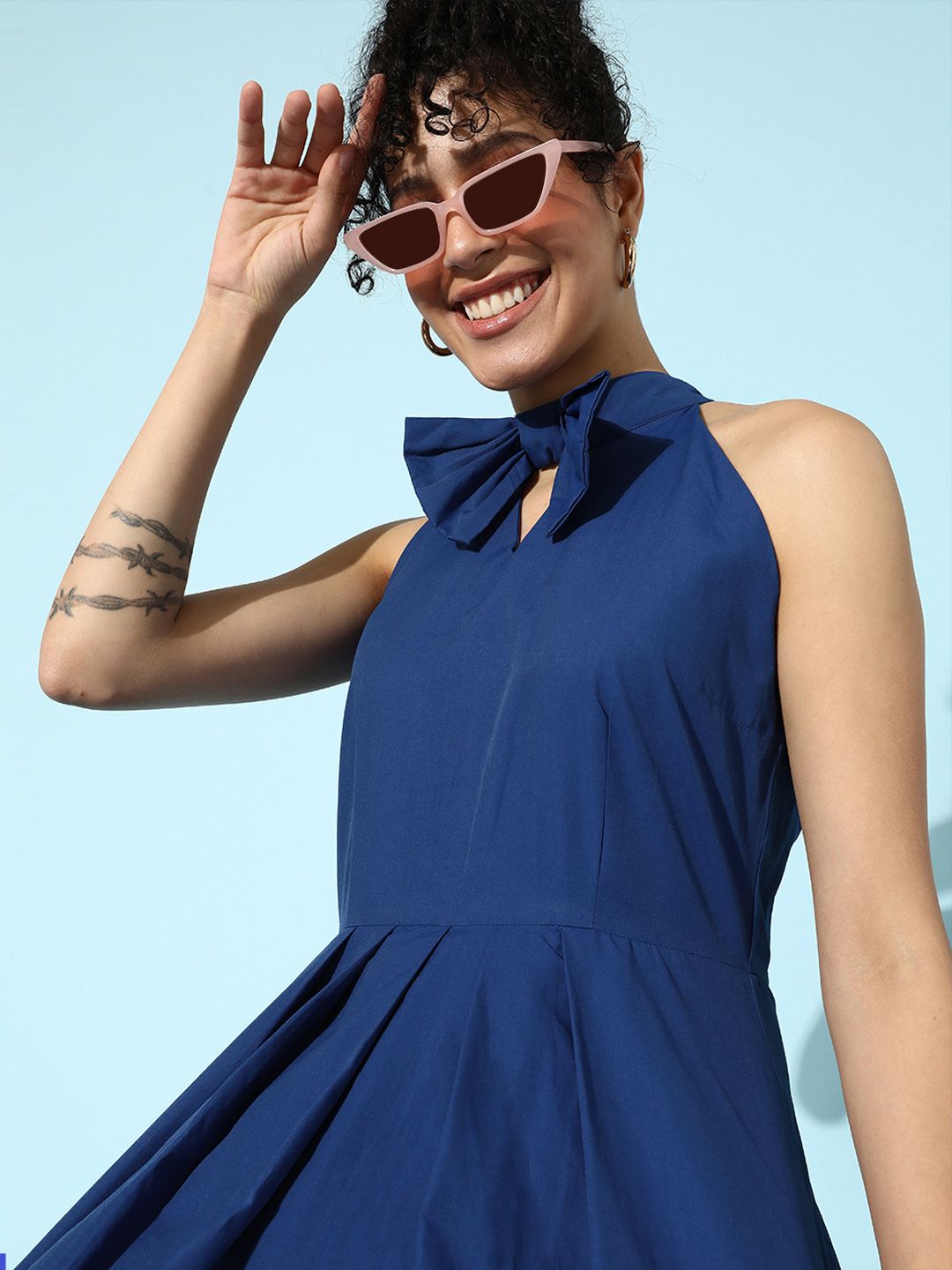 STREET 9 Women Blue Solid Waisted Dress