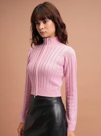 Tokyo Talkies Mock Collar Crop Acrylic Front-Open Sweaters
