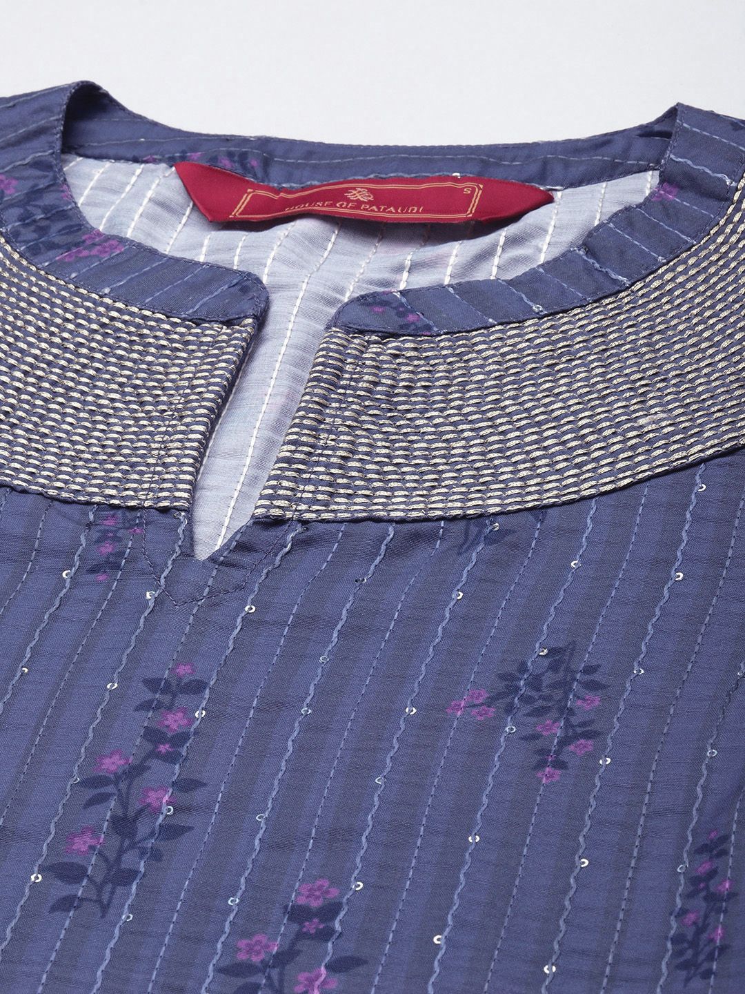 House of Pataudi Floral Printed Sequinned Jashn Kurta
