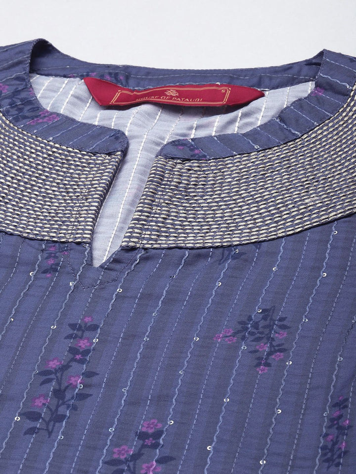 House of Pataudi Floral Printed Sequinned Jashn Kurta