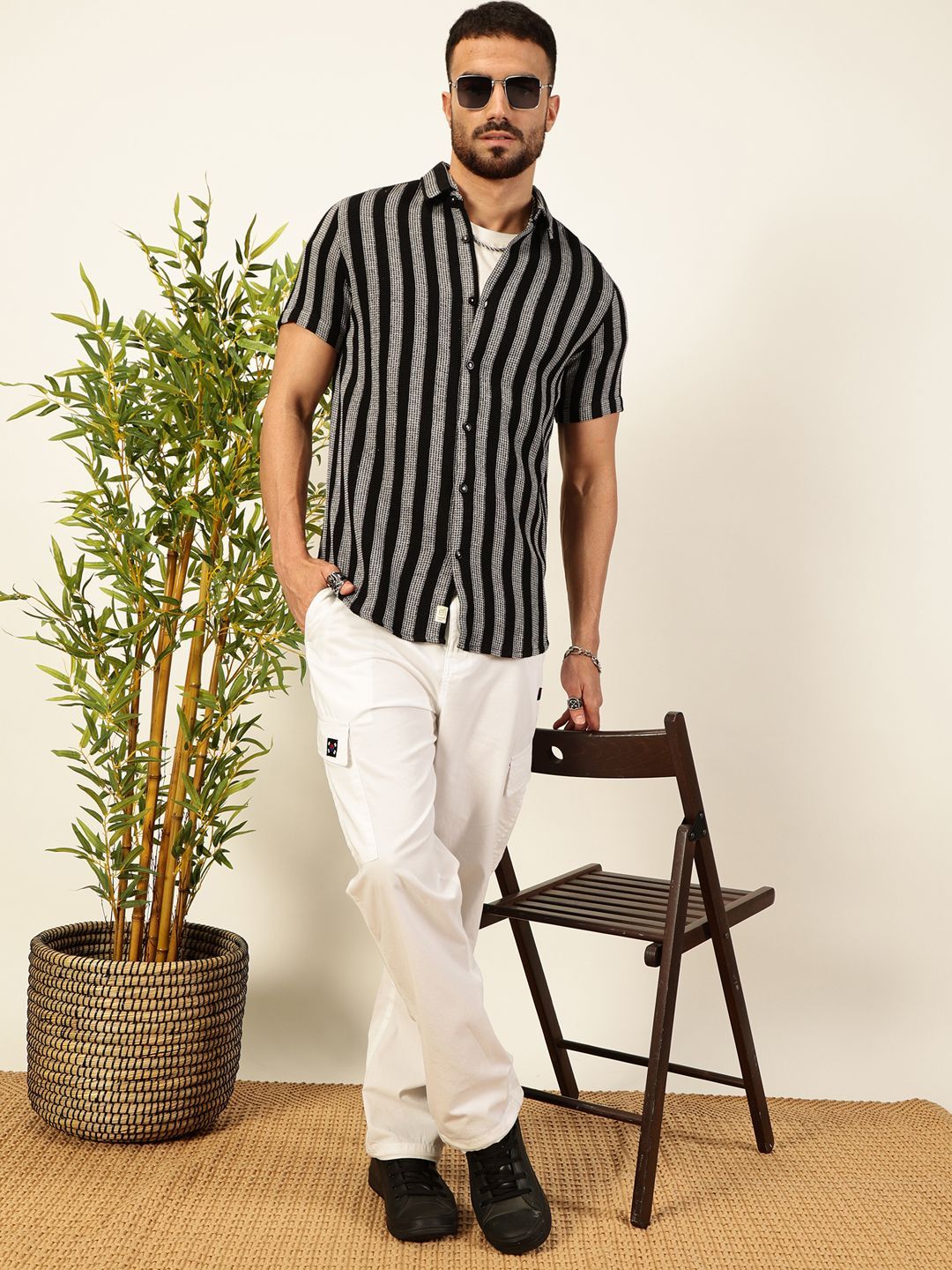 Thomas Scott Men Premium Slim Fit Vertical Striped Casual Shirt