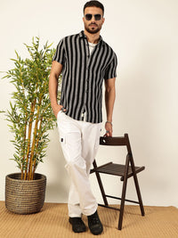 Thomas Scott Men Premium Slim Fit Vertical Striped Casual Shirt