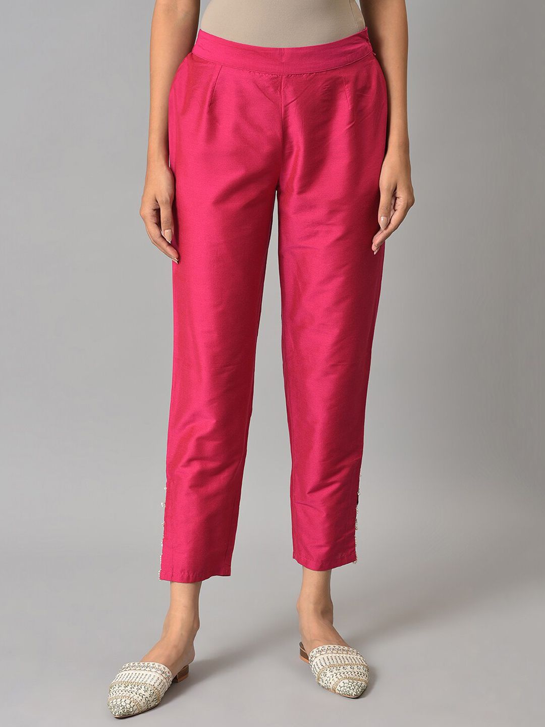 W Women Pink Solid Slim Fit Trouser