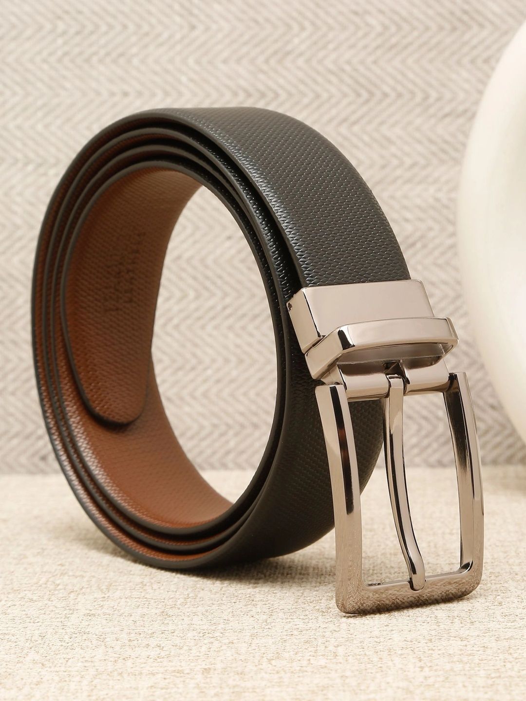 Teakwood Leathers Men Textured Leather Reversible Belt