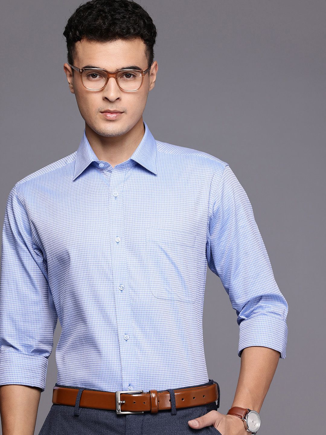 Raymond Pure Cotton Self-Design Geometric Slim Fit Formal Shirt