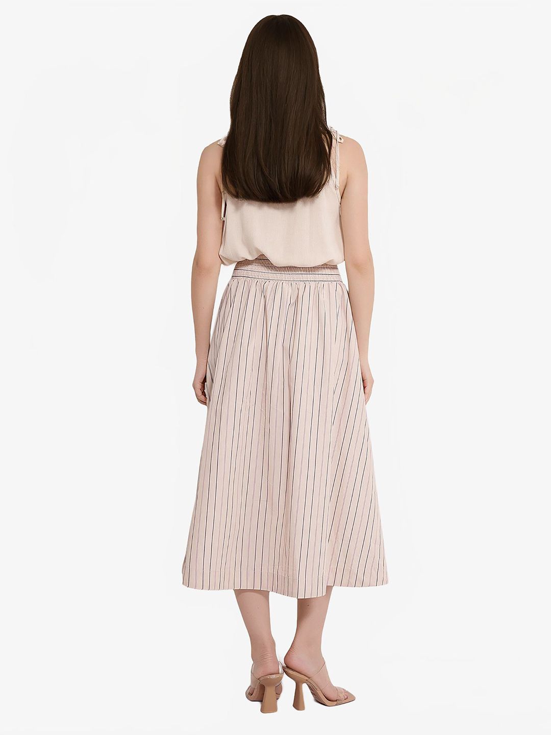 RAREISM Striped Flared Midi Skirts