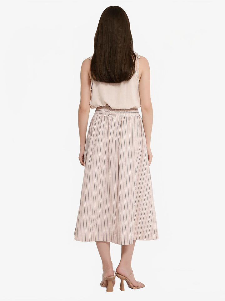 Rareism Striped Flared Midi Skirt