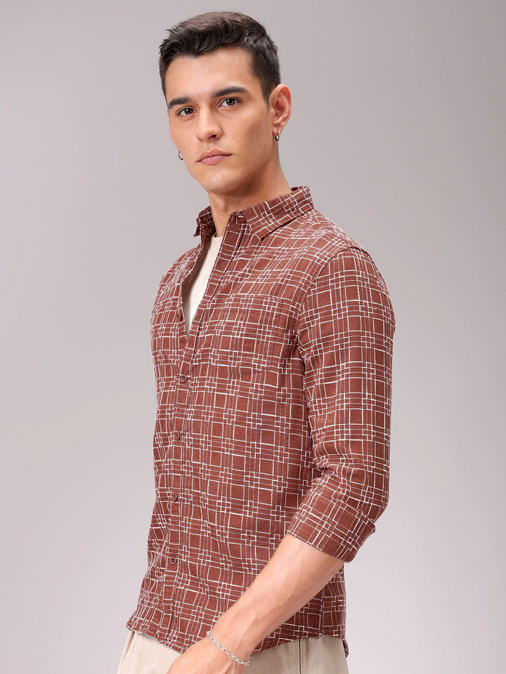 The Indian Garage Co Men Cutaway Collar Checked Cotton Slim Fit Casual Shirt