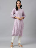 W Women Lavender Ethnic Motifs Embroidered Thread Work Kurta
