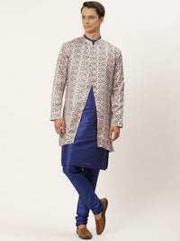 SOJANYA Men Navy Blue & Pink Kurta with Churidar