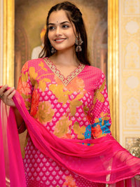 KALINI Floral Printed Straight Sequinned Kurta with Trousers & Dupatta