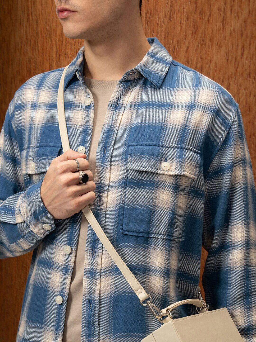LOCOMOTIVE Oversized Dobby Textured Checked Overshirt