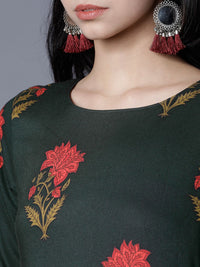 Vishudh Women Olive Green Printed Maxi Dress