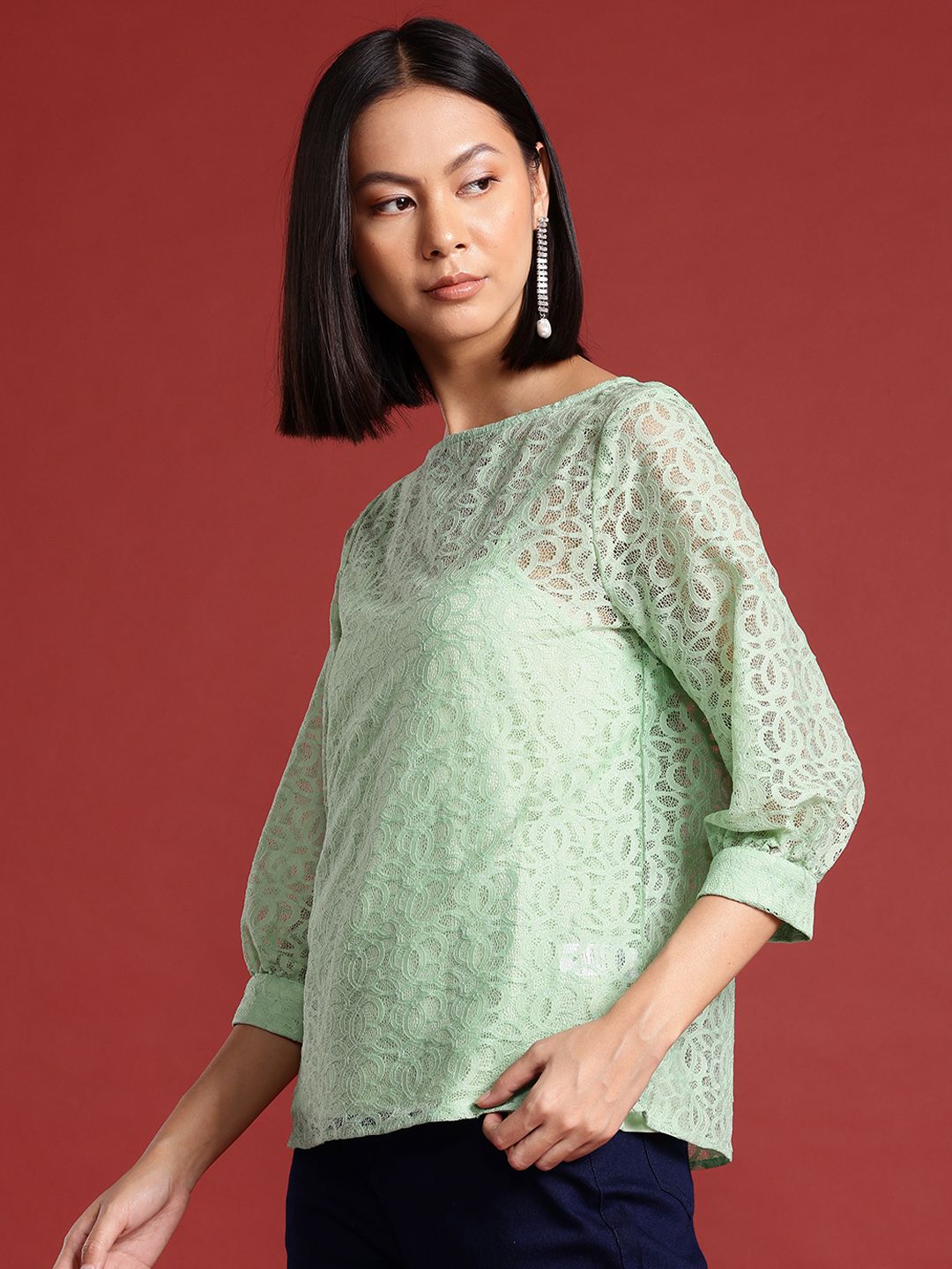 all about you Puff Sleeve Lace Top With Camisole