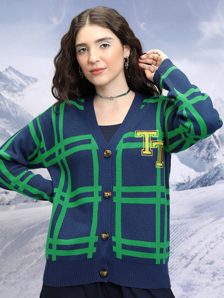 Tokyo Talkies Checked V-Neck Cardigan