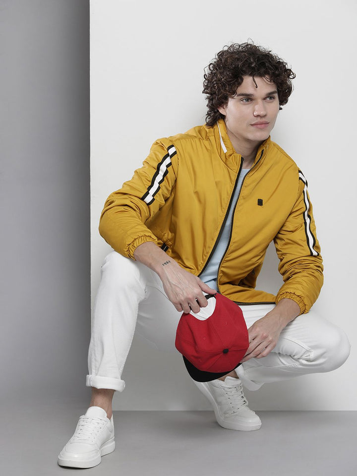 The Indian Garage Co Men Mustard Yellow Solid Bomber Jacket