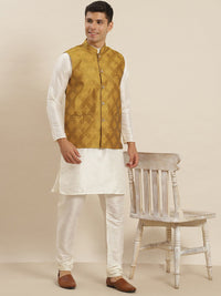 SOJANYA Band Collar Straight Kurta with Churidar & Nehru Jacket