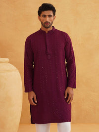 SOJANYA Embellished Sequinned Mandarin Collar Straight Pure Cotton Kurta