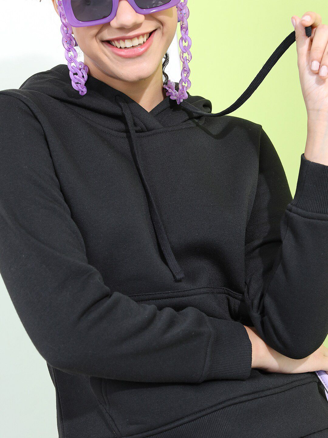 Tokyo Talkies Women Black Hooded Sweatshirt