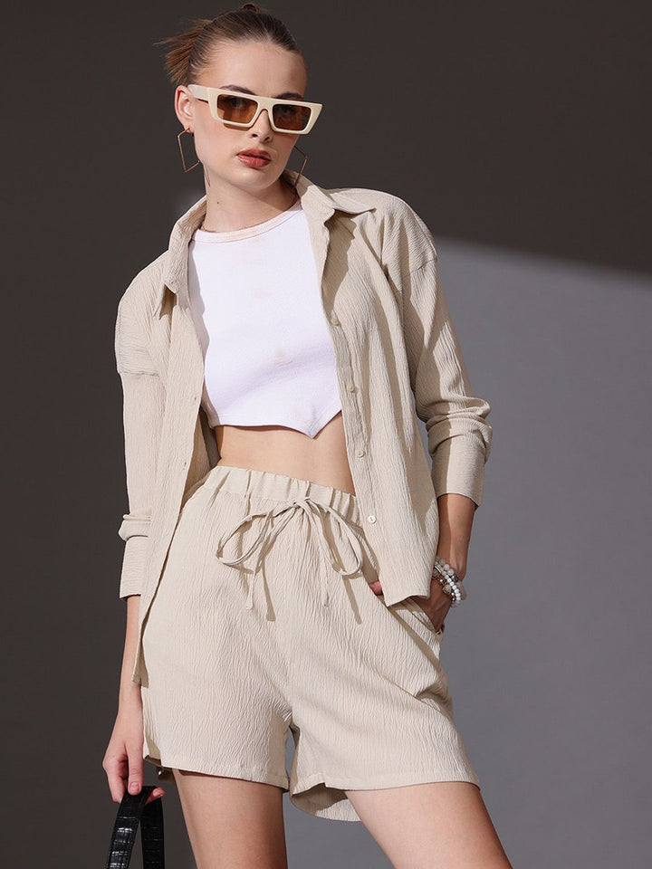 STREET 9 Self Design Shirt & Shorts Co-ord Set