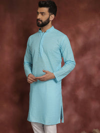 SOJANYA Lelaki Biru Sulam Kurta Lurus