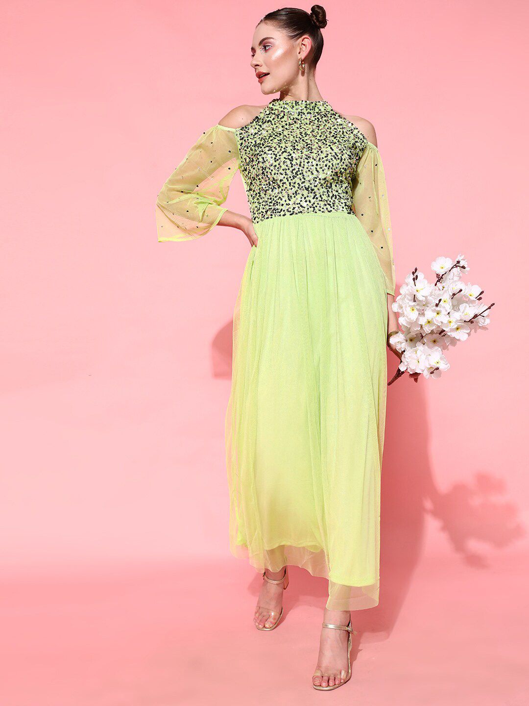 STREET 9 Women Attractive Lime Green Embellished Dress