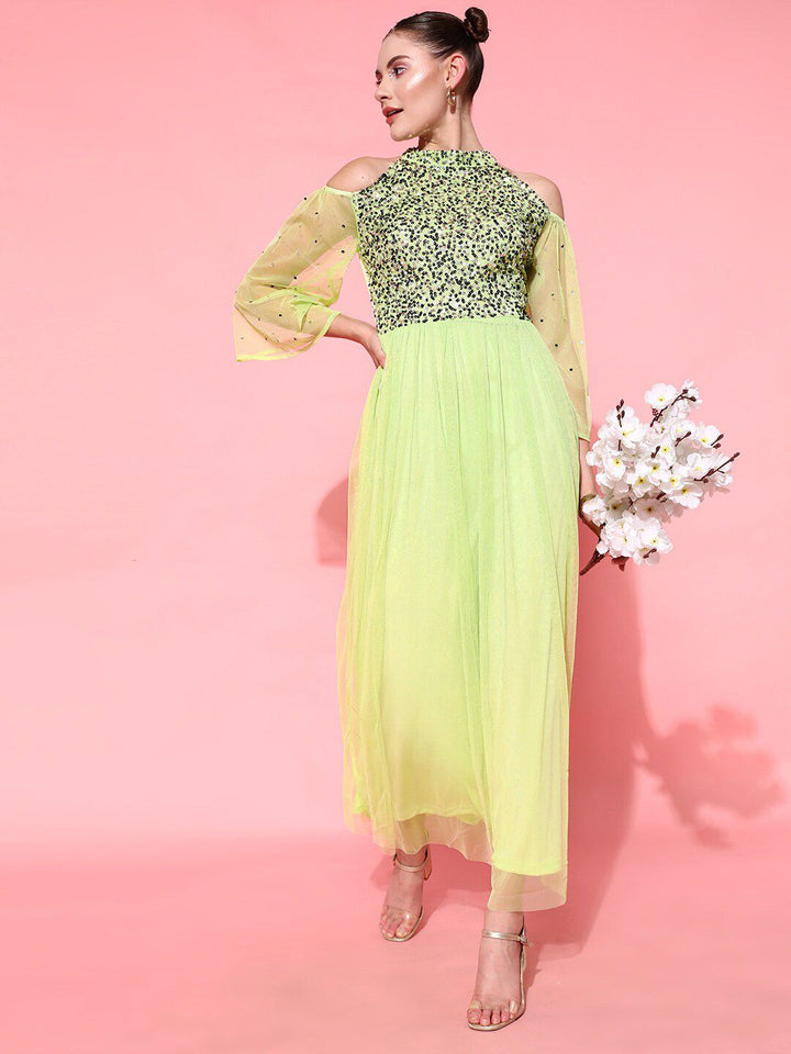 STREET 9 Women Attractive Lime Green Embellished Dress