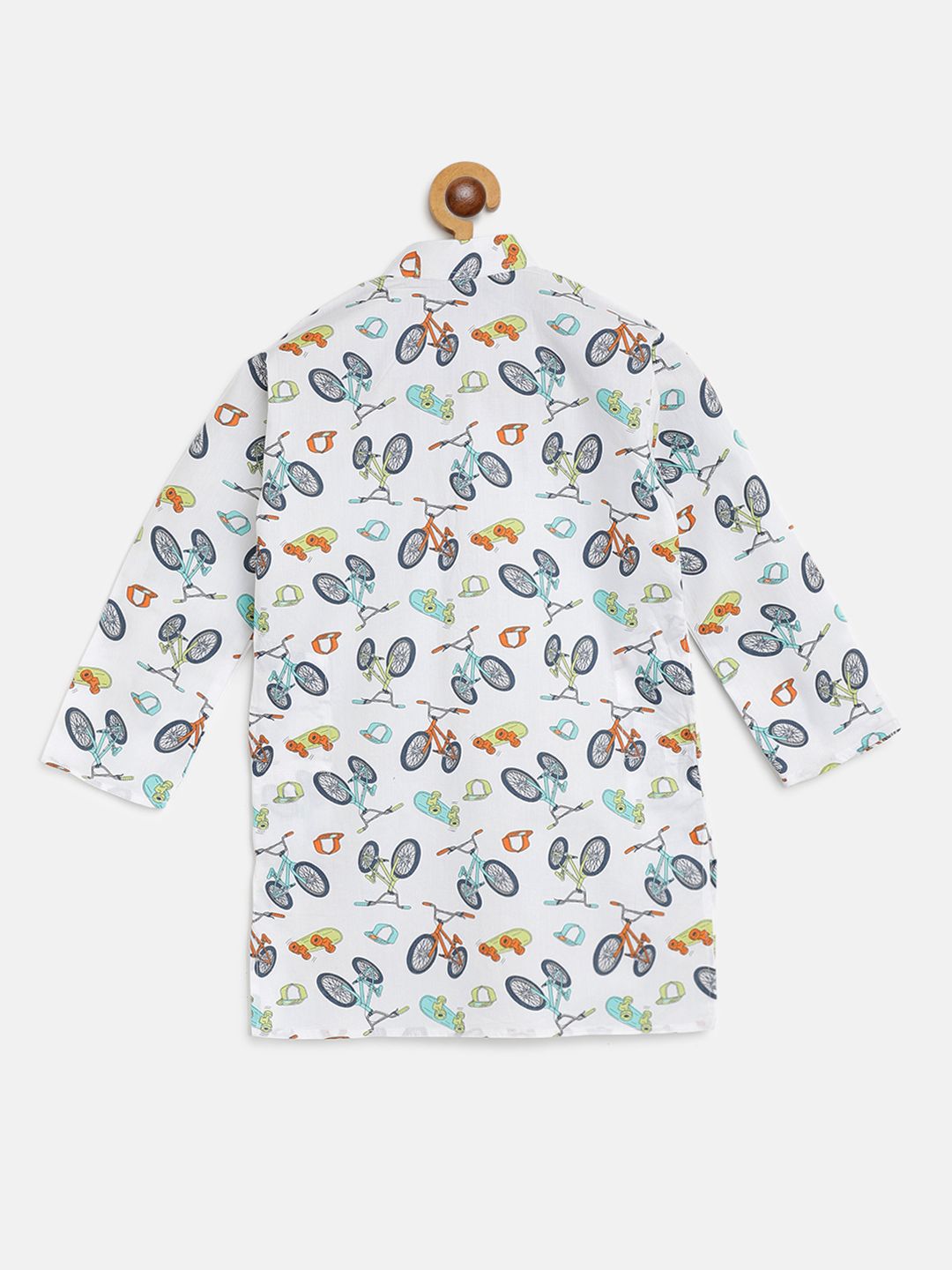 SOJANYA Boys White & Blue Cotton Quirky Printed Straight Kurta