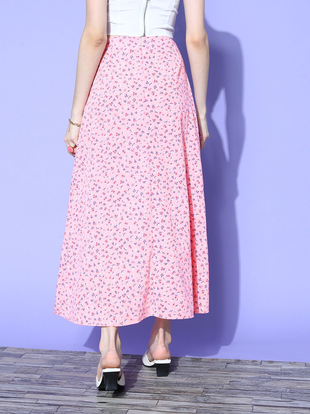 Berrylush Pretty Pink Floral Peekaboo Slit Skirt