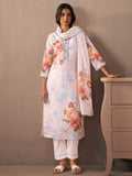 Indo Era Floral Printed Beads And Stones Linen Kurta Wiith Trousers And Dupatta