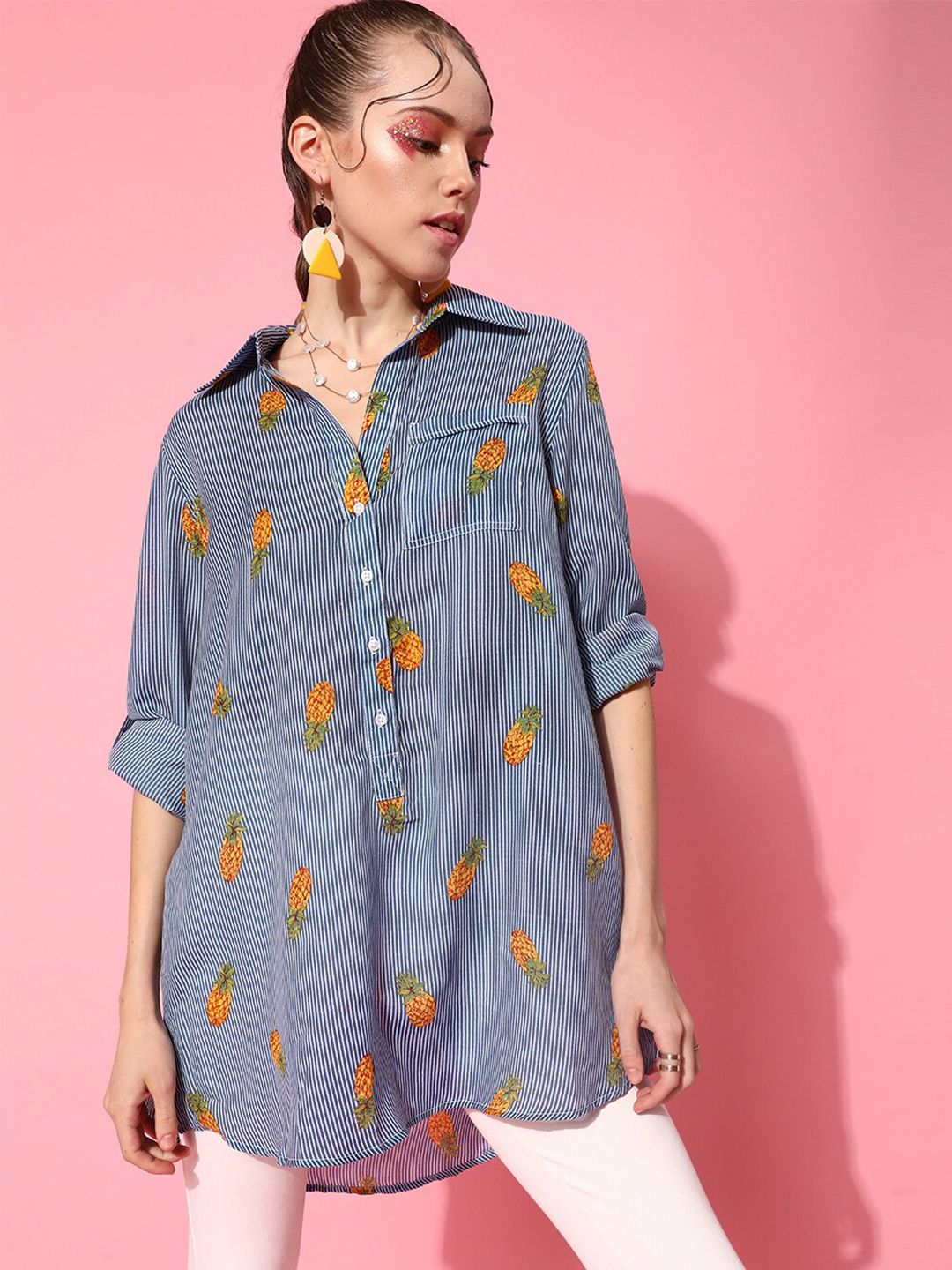 STREET 9 Women Blue Graphic Shirt