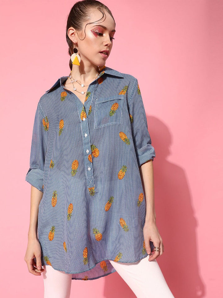 STREET 9 Women Blue Graphic Shirt