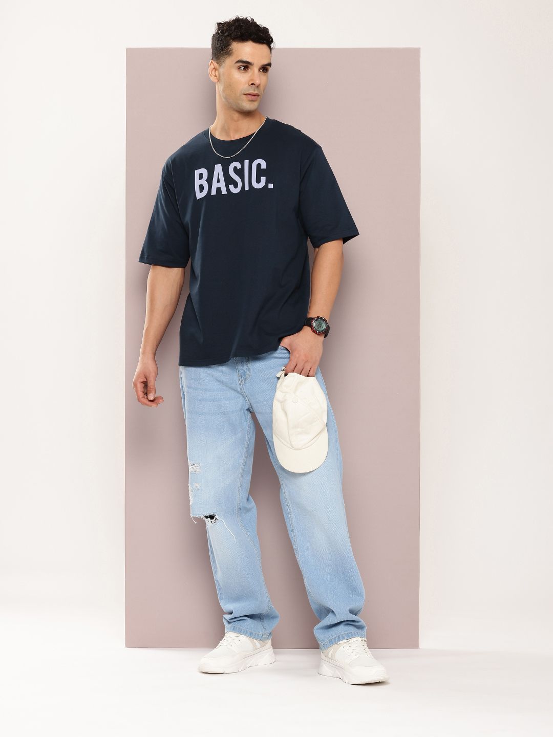 DILLINGER Men Navy Blue Typography Printed Oversized T-shirt